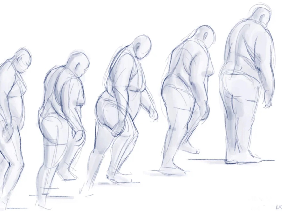 A timed gesture study — a sequence of figure sketches showing one pose evolving across several frames