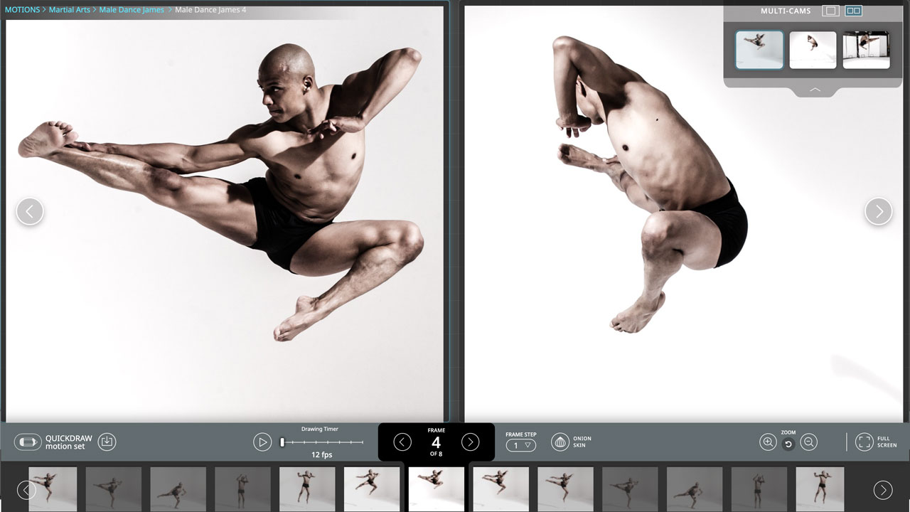 A multicam Motion shown as two synced camera angles side by side in the viewer
